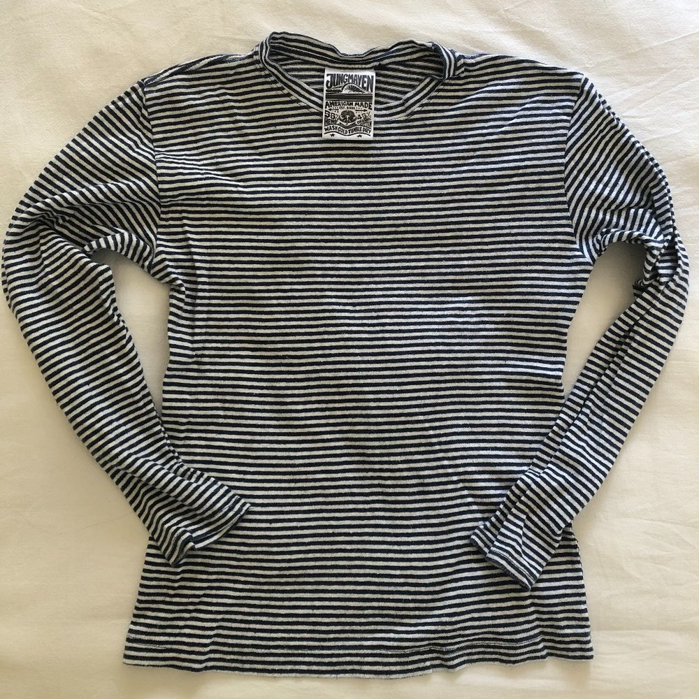 Jungmaven Yarn Dyed Long Sleeve Hemp/Cotton Tee - Navy & White Stripe